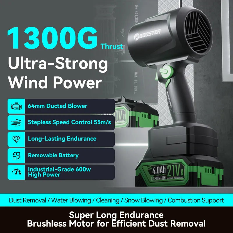Booster TF64C Cordless Leaf Blower :1300g Thrust, Makita Battery Compatible, Brushless Power Tool
