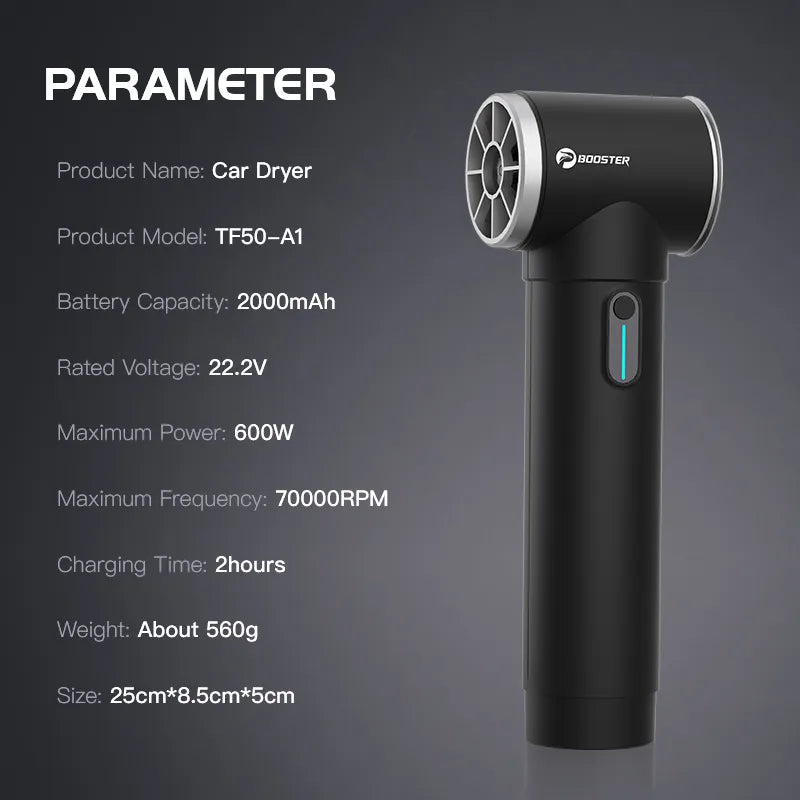 Booster Turbo Fan TF50 – 70,000RPM Handheld Jet Blower | Car Drying, Dust Blowing & Detailing Fan | 50m/s Wind Speed