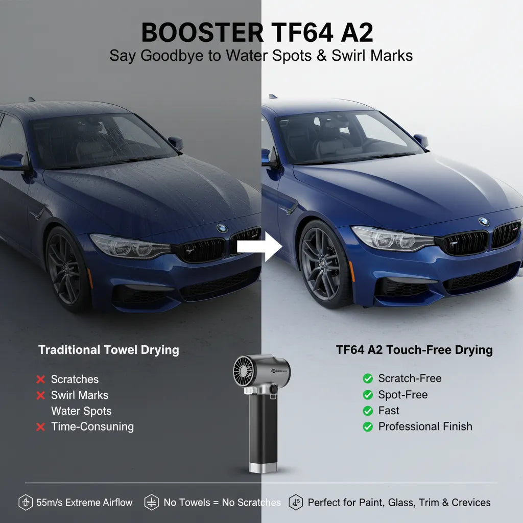 Turboflov TF64 A2 – Ultra-Powerful Handheld Car Dryer for Detailing | 55m/s Wind Speed, Scratch-Free Car Wash Drying, Portable Cordless Blower